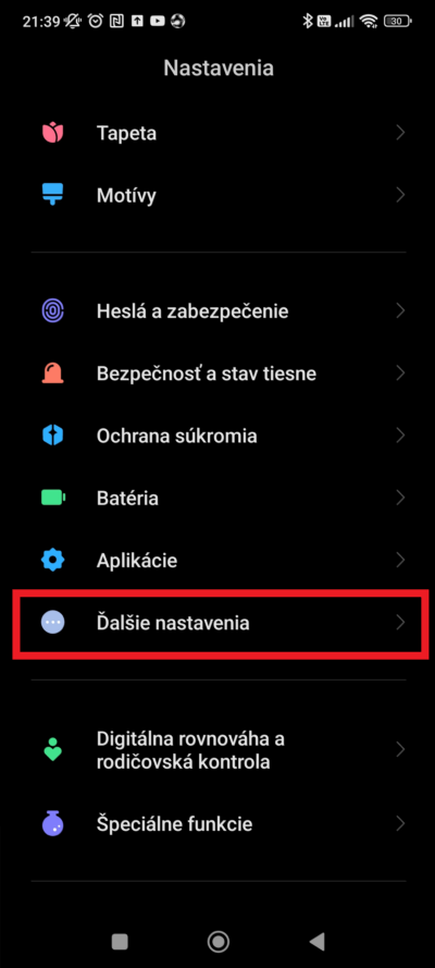 Továrenské nastavenia