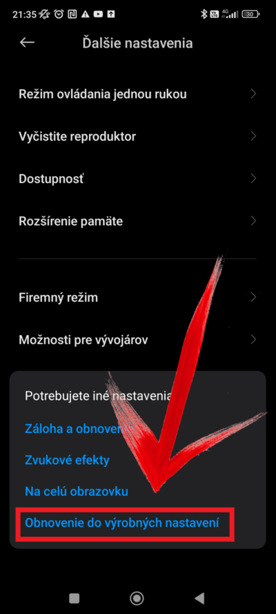Továrenské nastavenia