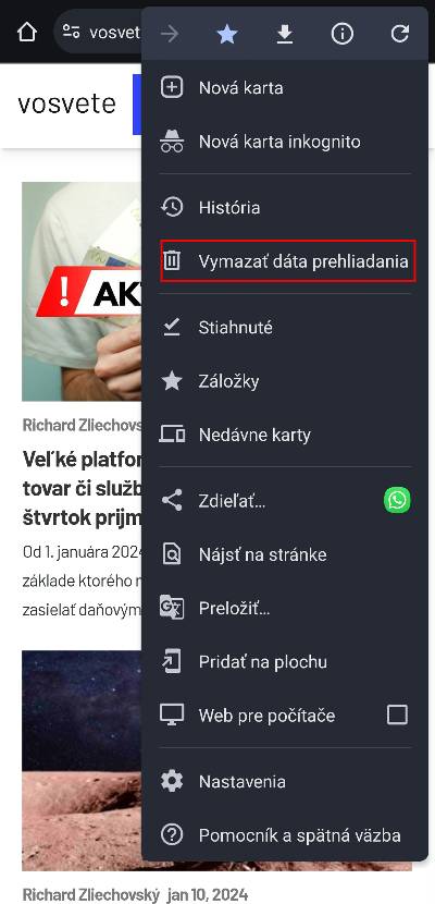 vymazanie historie prehliadania internetu Chrome pre Android navod_1