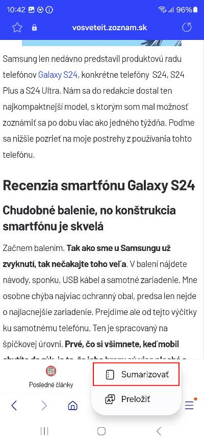 Galaxy AI_sumarizacia textu_1