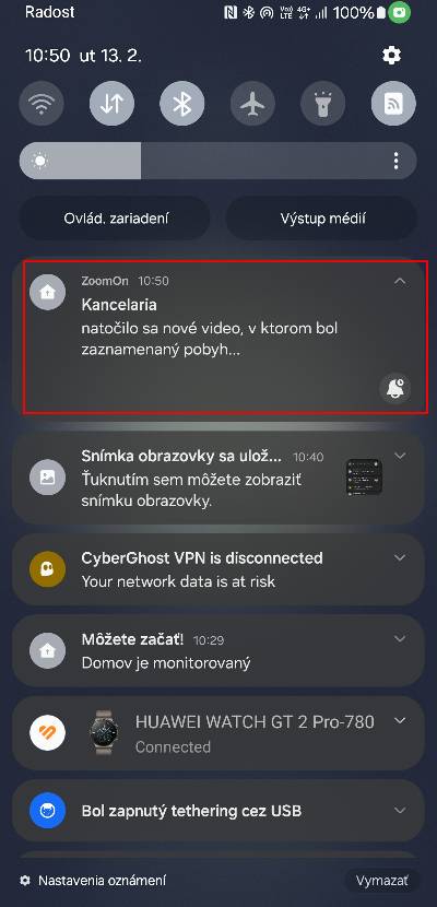 ZoomOn aplikacia sledovanie_upozornenie na tekeciu pohybu