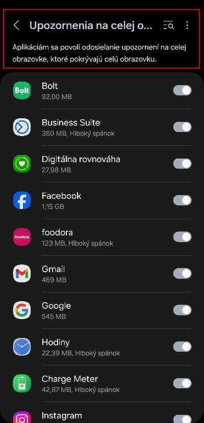 android funkcia zobrazovania upozorneni na celu obrazovku