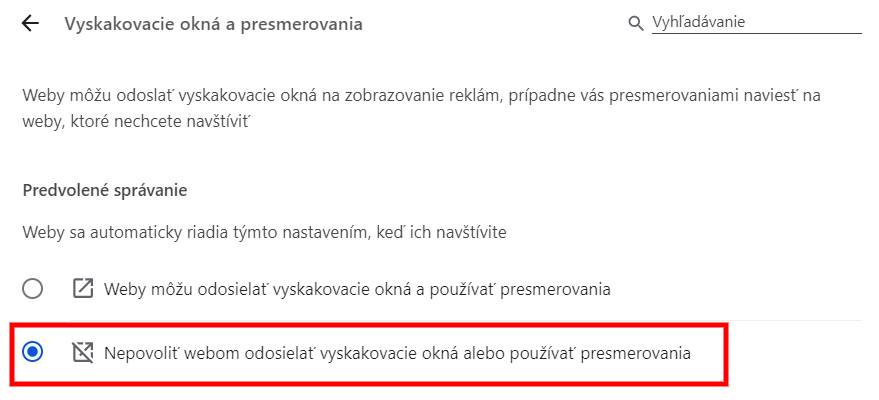 vypnutie vyskakovacich okien s reklamou v Chrome pocitac
