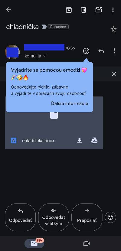 Gmail funkciu reakcie na spravy cez emoji_1