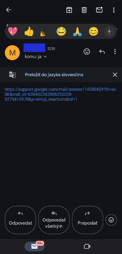 Gmail funkciu reakcie na spravy cez emoji_2