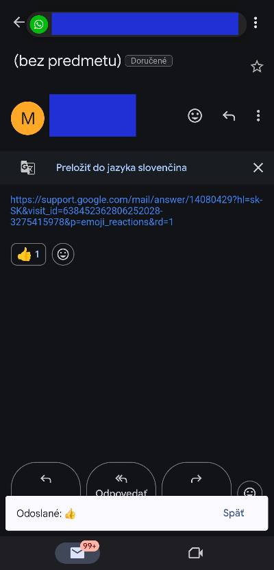 Gmail funkciu reakcie na spravy cez emoji_4