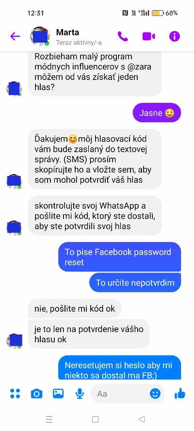 podvod pokus o kradez uctu cez resetovanie hesla na facebooku