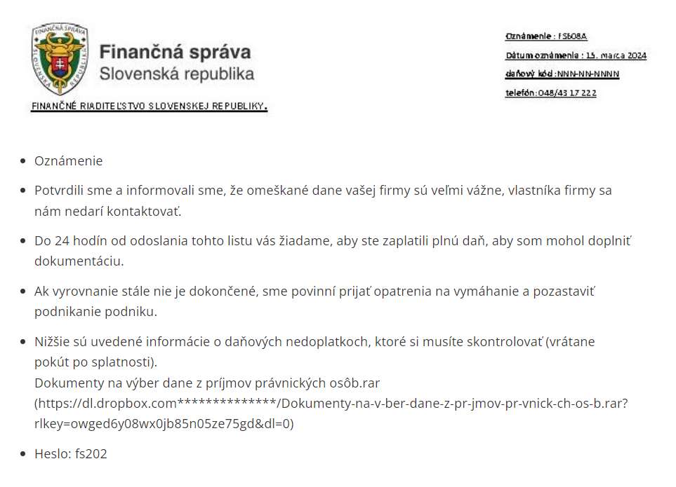 podvodny email s finacnej spravy