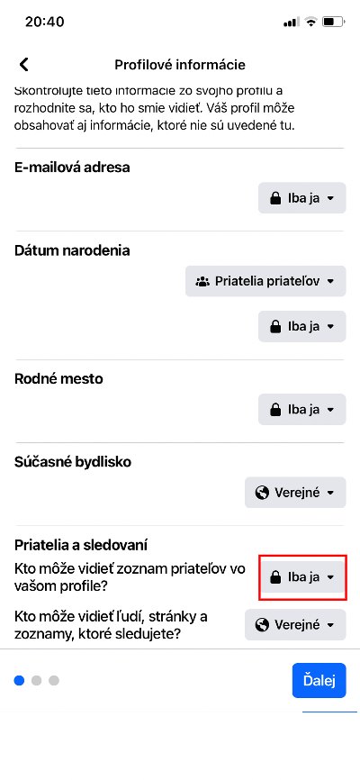 profilové informácie