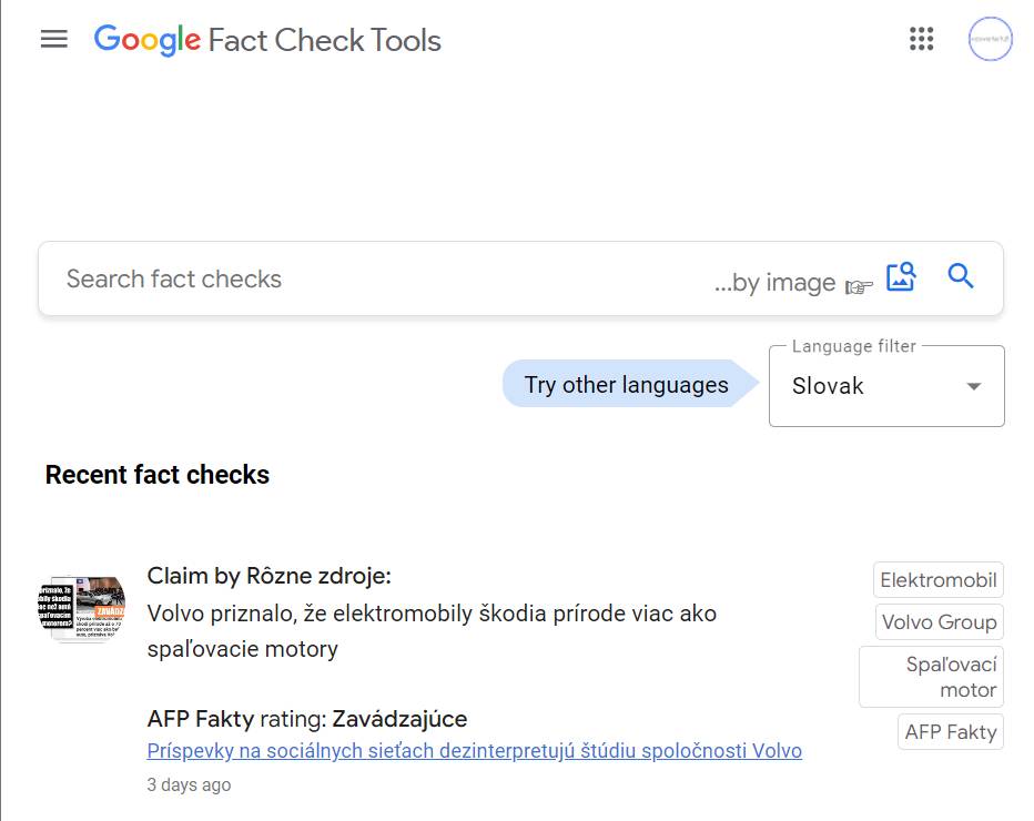 Google Fact check nastroj