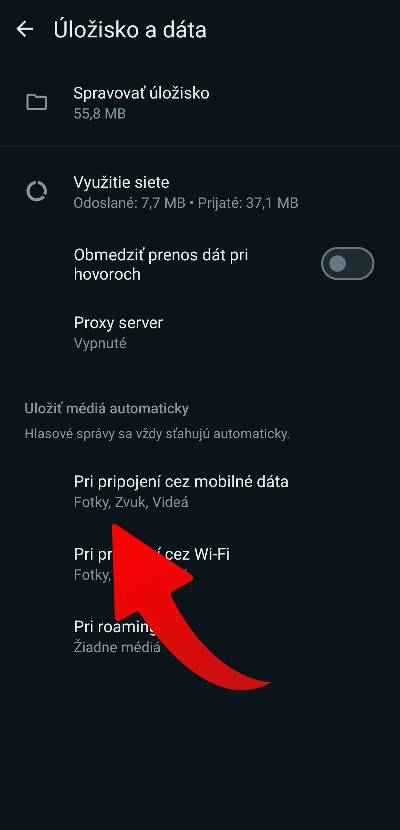 WhatsApp ako obmedzit stahovanie obsahu cez mobilne data_2
