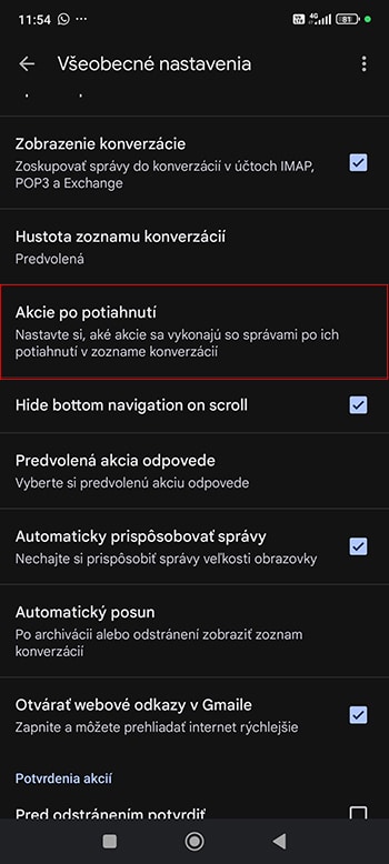 Gmail Android funkcie