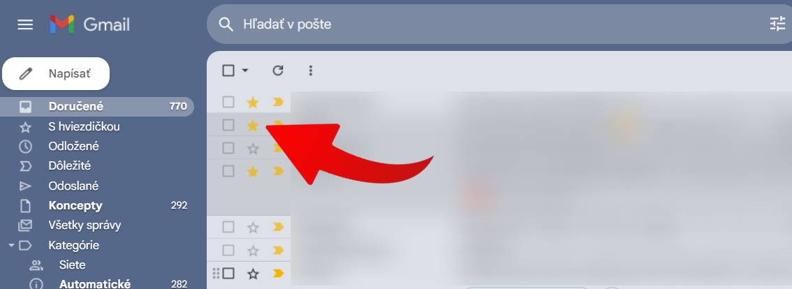 oznacenie emailu hviezdickou