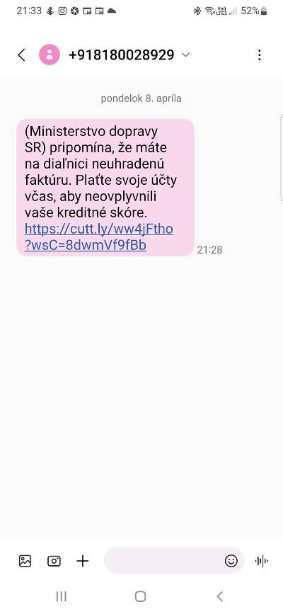 podvod s dialnicnou spravu falosna SMS sprava