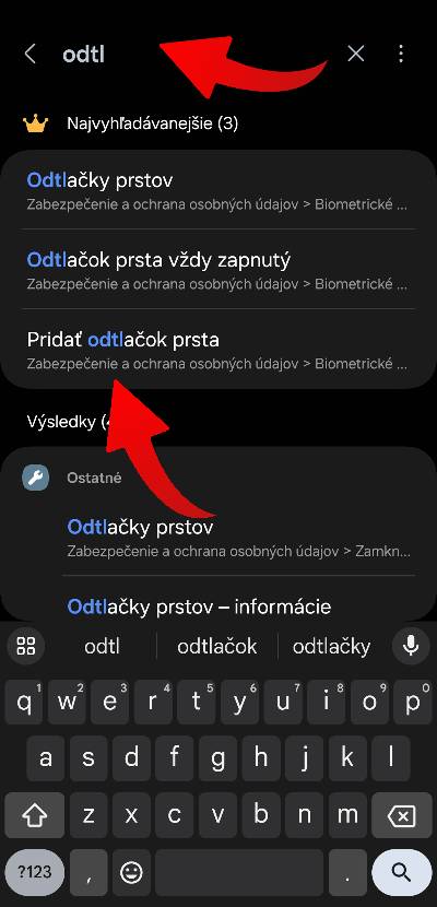 pridanie dalsieho odtlacku prsta