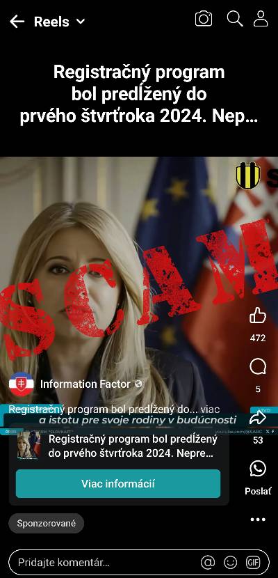 scam prezidentka v upravenom videu odporuca investiciu do SPP