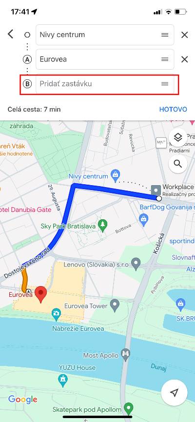zastávka google mapy