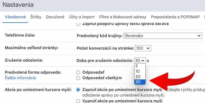 zvratanie odoslania spravy gmail