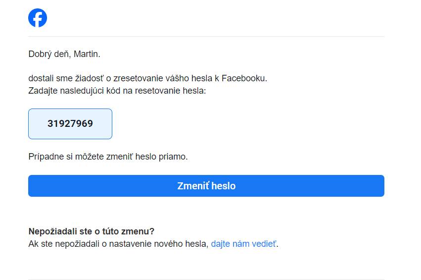 FB kod pre obnovenie hesla