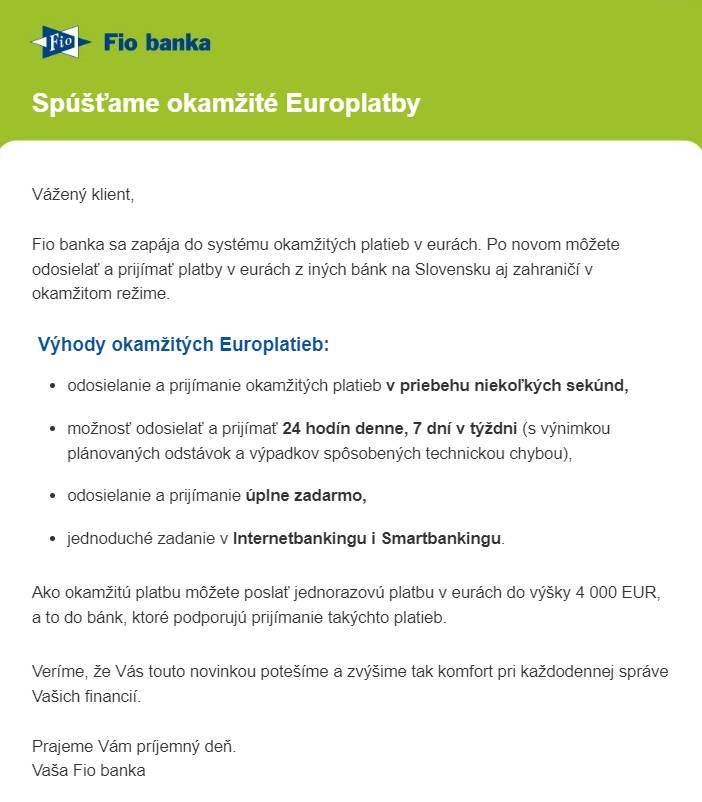 FIO banka okamzite platby