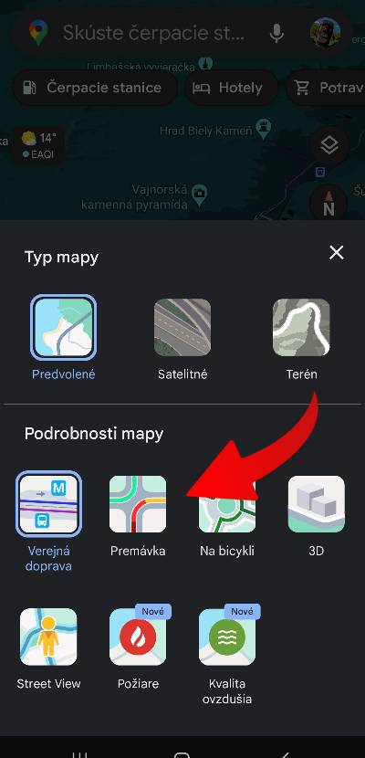 Google Mapy prekliknutie vrstvy na dopravu navod_2