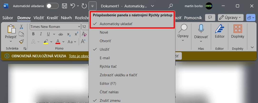 automaticke ukladanie dokumentu