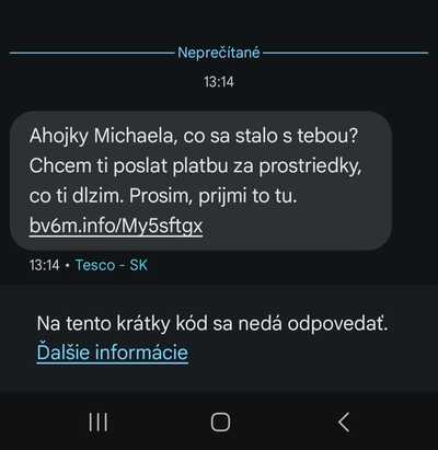 podvodna SMS sprava podvodnik chce vratit peniaze