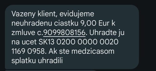 podvodna SMS sprava v ktorej utocnik ziada uhradit drobny nedoplatok