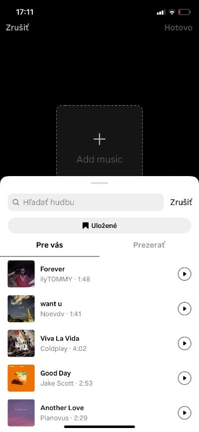 pridajte pesničky instagram