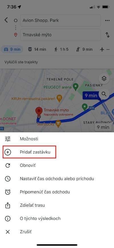 pridať zastávku