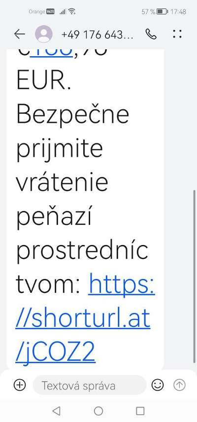 priklad podvodne SMS spravy od MF SR