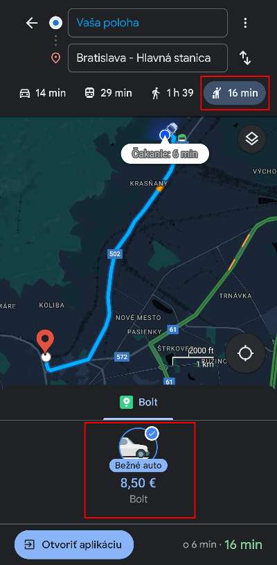 Google Mapy vyhladanie dostupnych taxikov