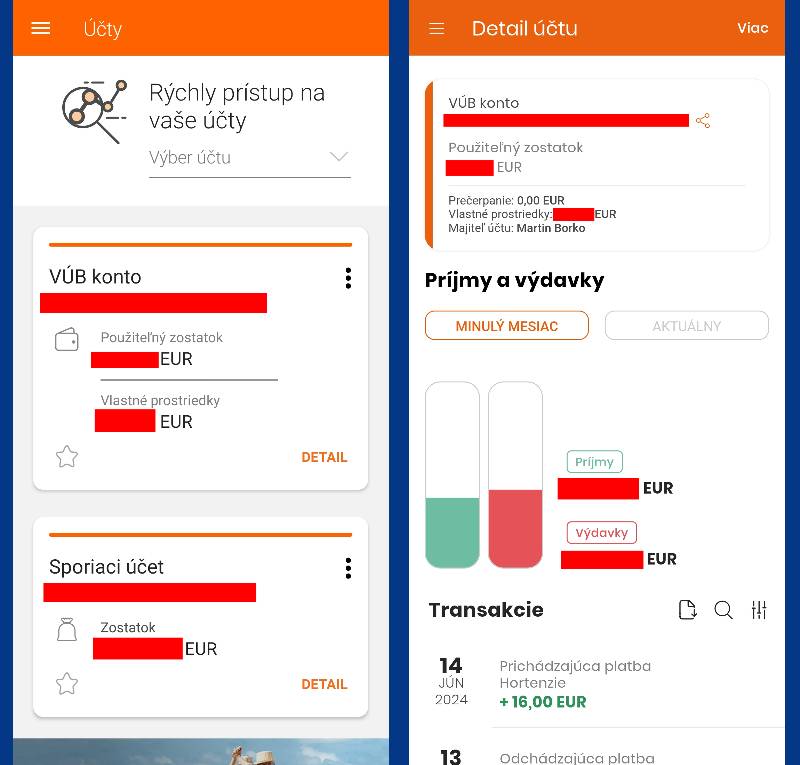 VUB banka porovnanie starej a novej aplikacie_detial uctov_2