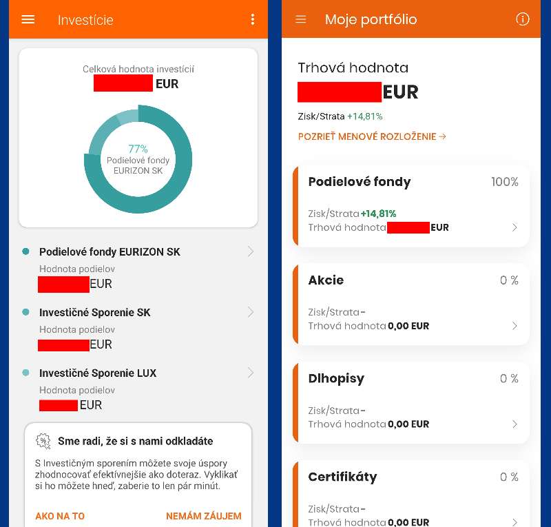 VUB banka porovnanie starej a novej aplikacie_sekcia investicie