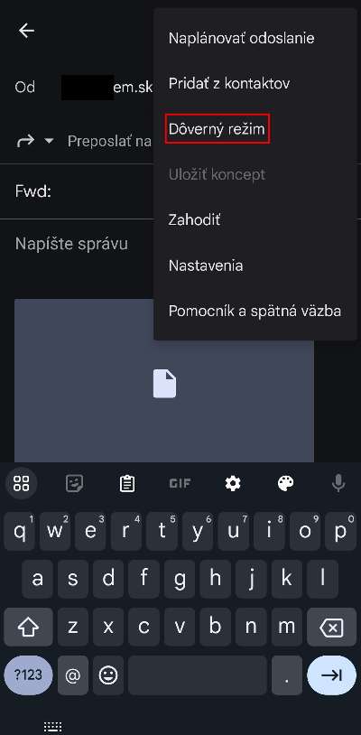gmail doverny rezim_odoslanie spravy