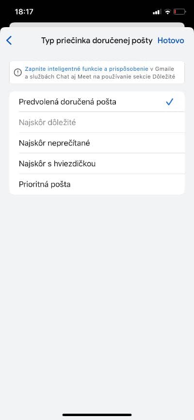 typ priečinka doručenej pošty