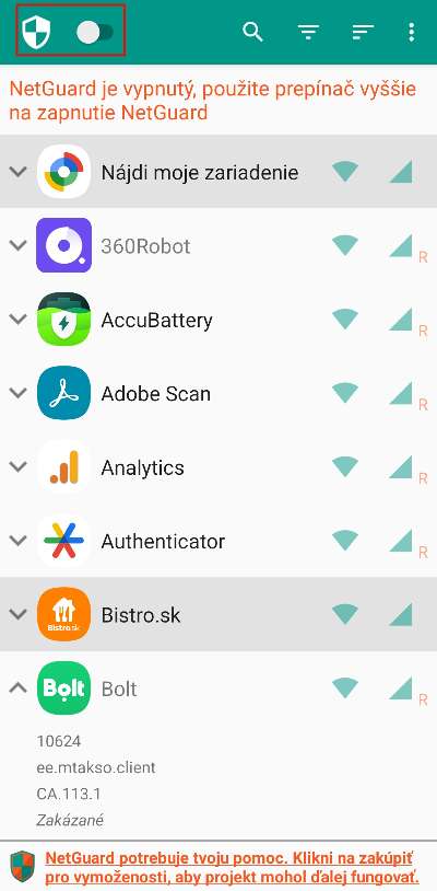 netguard ako zabranit aplikaciam k pristupu k internetu na pozadi smartfon navodi_1