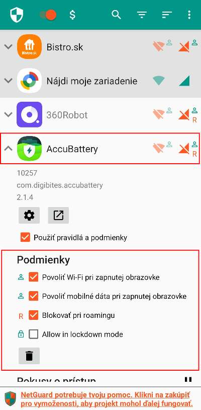 netguard ako zabranit aplikaciam k pristupu k internetu na pozadi smartfon navodi_5