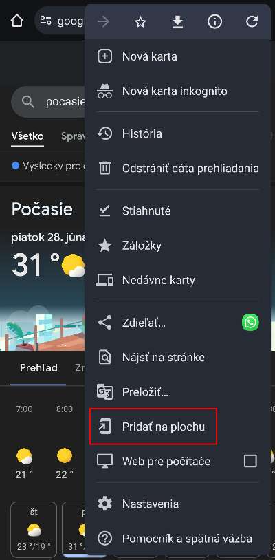 pocasie zajtra ako pridat na plochu obrazovky navod_4