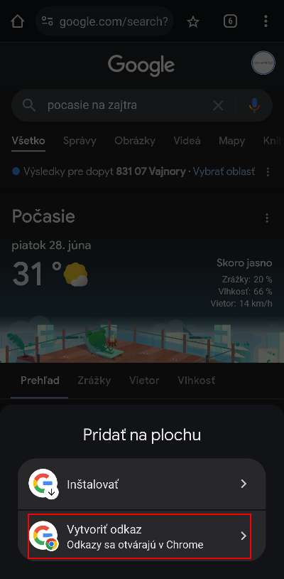 pocasie zajtra ako pridat na plochu obrazovky navod_5