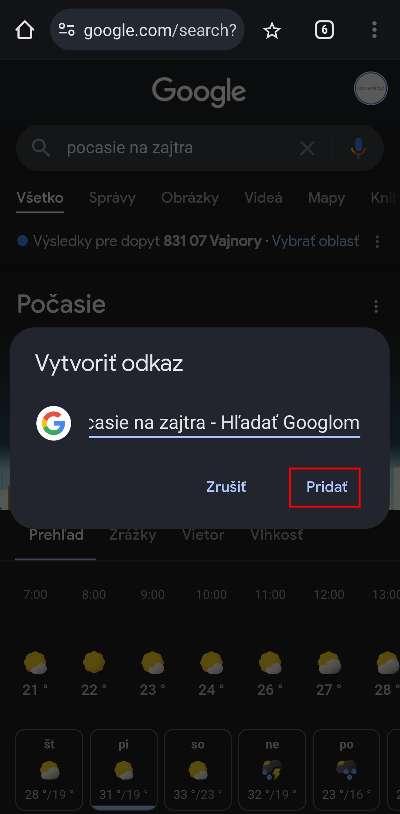 pocasie zajtra ako pridat na plochu obrazovky navod_6