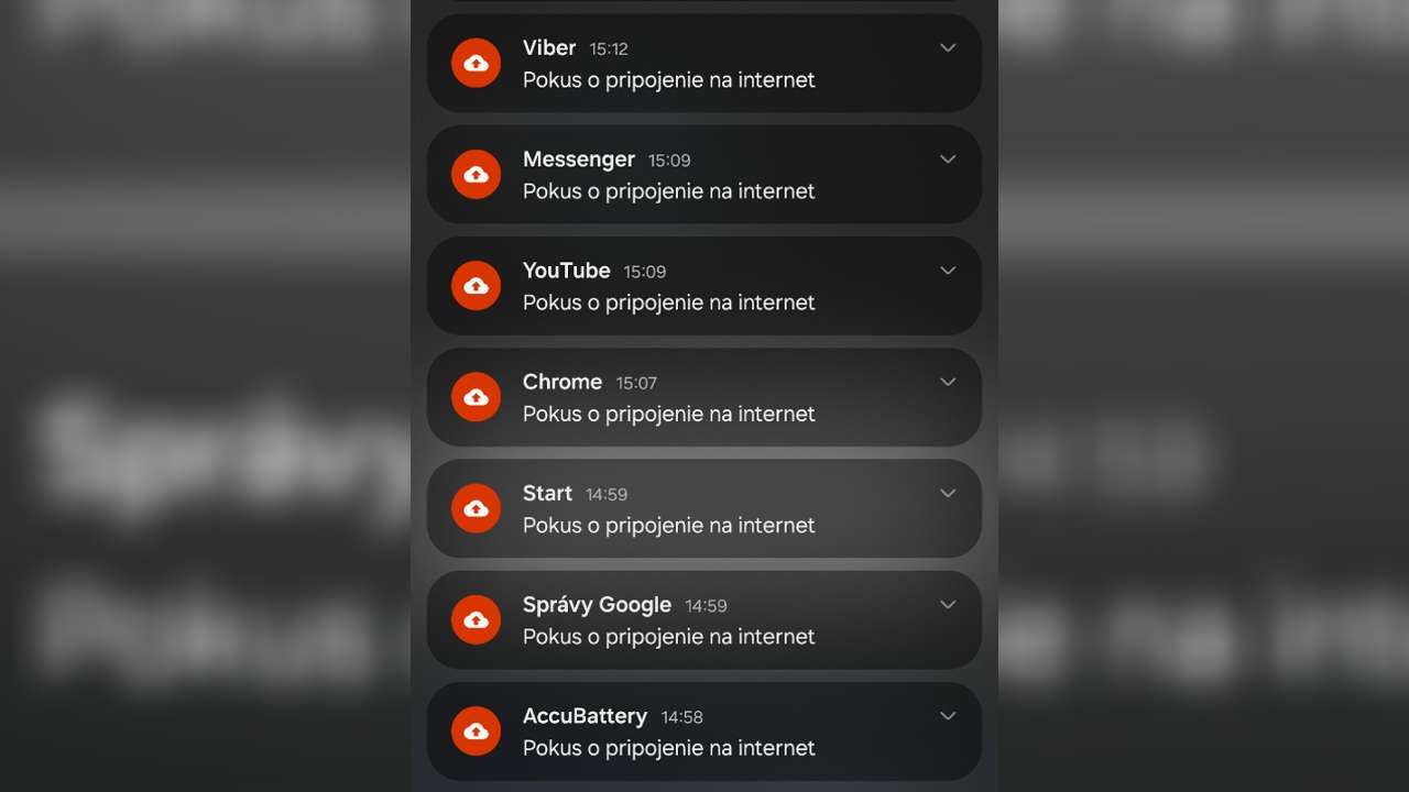 pokus o pripojenie k internetu aplikacie