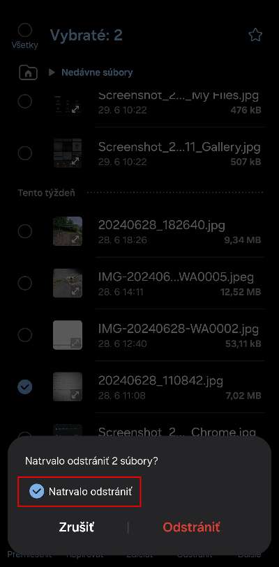 skryte menu v aplikacii moje subory v Samsung smartfone odstranenie suborov skryta funkcia_2