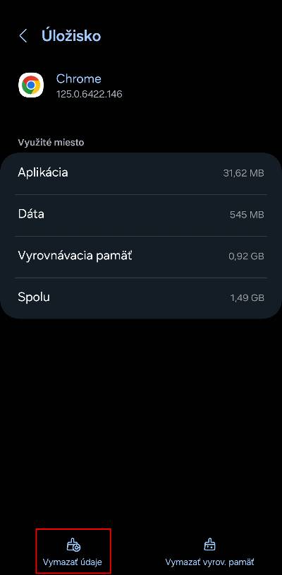vymazanie dat z prehliadaca Chrome cez spravcu aplikacii
