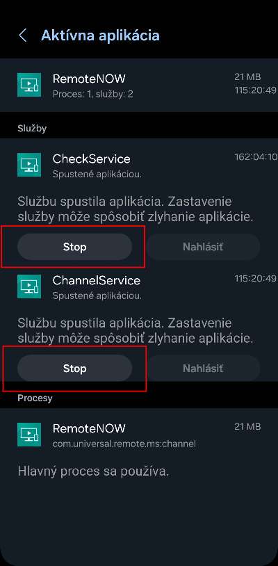 zastavenie chodu aplikacie ktora bezi na pozadi telefonu