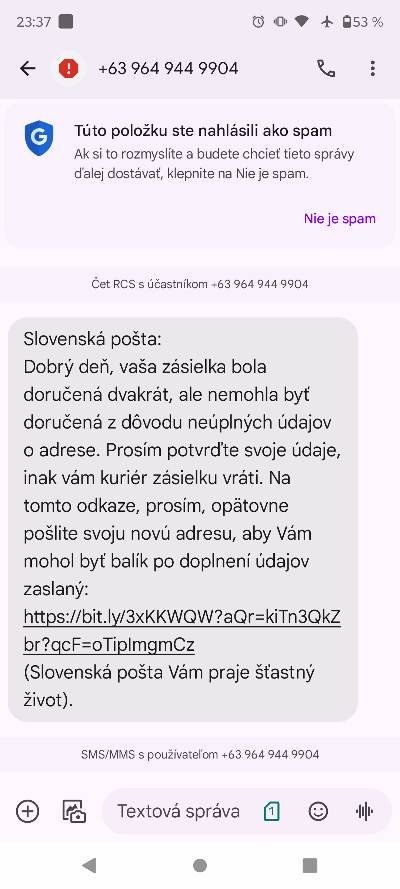 Podvodna SMS sprava od kuriera
