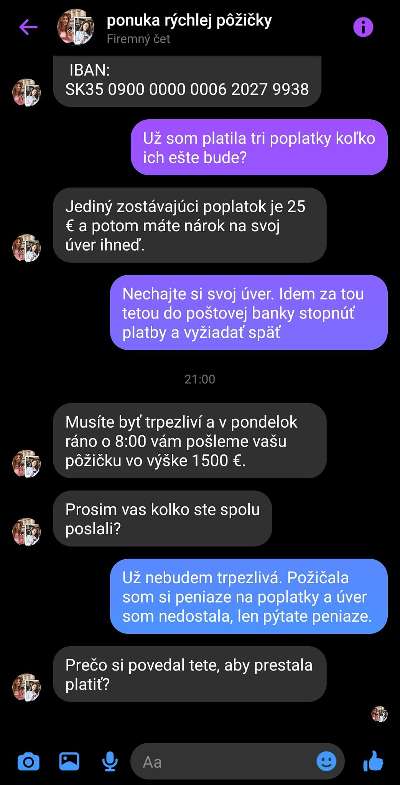 podvod nezmyselne poplatky vybavenie pozicky online cez facebook