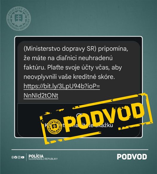 podvodna SMS sprava z ministerstva dopravy nezaplatena dialnicna znamka ide o podvod