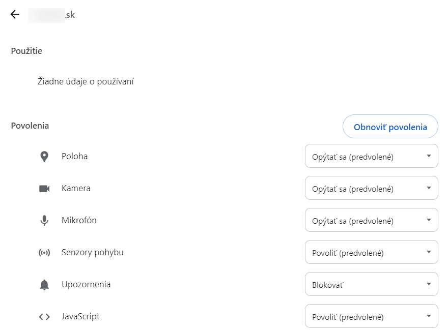 povolenia stranok v chrome pre pocitac