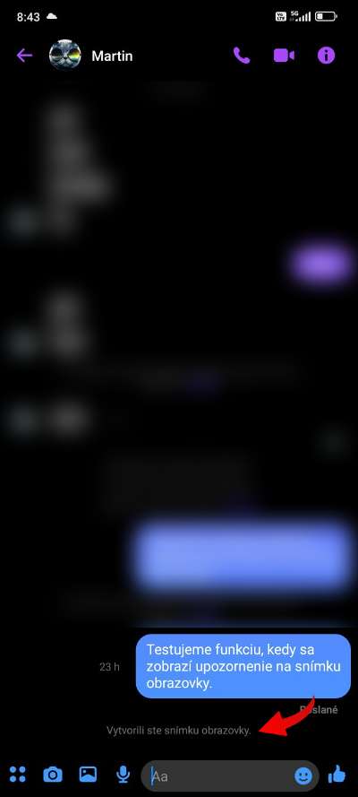 upozornenie na snimku obrazovky Messenger